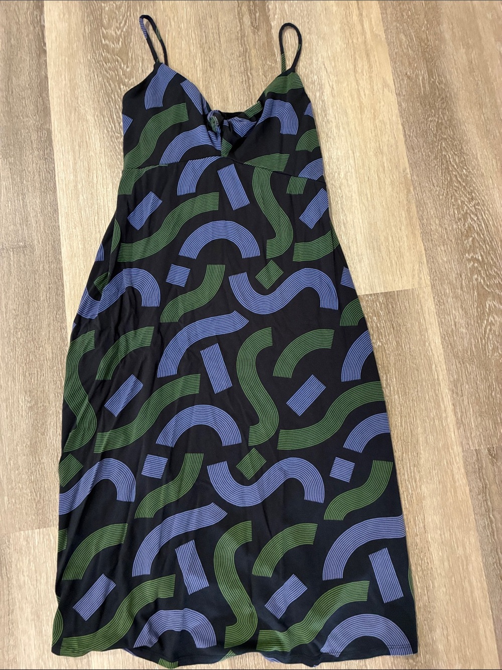 Fighting Eel Vintage Print Spaghetti Strap Tie Front Midi Dress, Size S